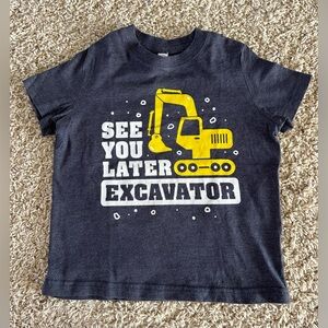 Boys Excavator Graphic T-Shirt- Charcoal & Yellow